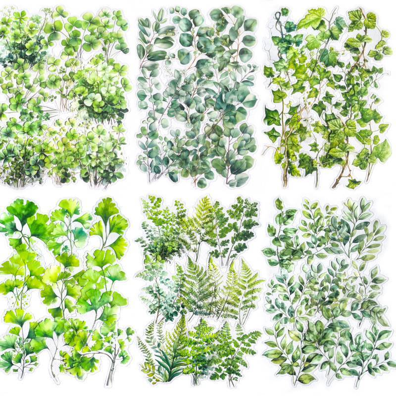 lot 31565 image: 120PCS Green Botanical Leaf Scrapbook Stickers - Aesthetic Plant Leaves, Foliage, Nature Greenery Stickers for Scrapbooking, Journals, Planners, Art Projects