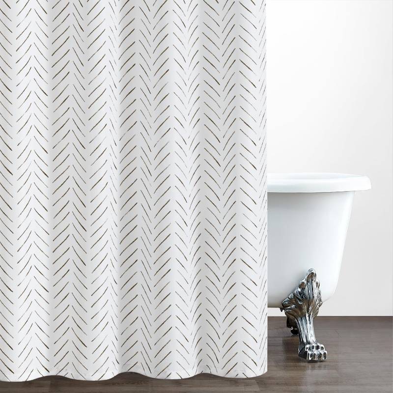 lot 50403 image: jinchan Extra Long Dark Brown and White Shower Curtain Herringbone Modern Fabric Shower Curtain Zig Zag Inky Chevron Farmhouse Shower Curtains for Bathroom Waterproof Hooks Included 70x78 inch