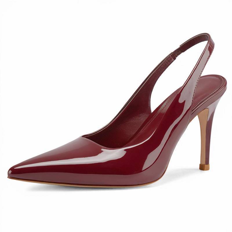 lot 50427 image: Burgundy Slingback Heels for Women Pointed Toe Stiletto Heels Closed Toe Pumps Slip on High Heels Dress Pumps 2.95 inch Wine Red7