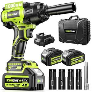 lot 3769 image: Robustrue Cordless Impact Wrench 738ft-lbs (1000N.m), High Torque Brushless 12 Impact Gun, 2 x4.0Ah Battery 21V Max, Fast Charger, 4 Sockets, Impact Wrench for Home Car Tires Truck Mover