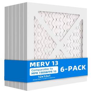 lot 27333 image: Chenzhit (6 Pack) 12x12x1 Furnace Air Filters, MPR 1900 & FPR 10, MERV 13 Pleated Air Filter (Actual Size 11.75 x 11.75 x 0.75)