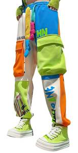 lot 27339 image: MOKEWEN Mens Cargo Patchwork Tone Color Block Jogger Pants 28-33 One Size