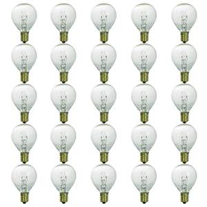 lot 27357 image: Sunlite G11 Globe Incandescent Light Bulbs, 10 Watts, 65 Lumens, Candelabra E12 Screw, 120 Volt, Dimmable, Title-20 Compliant, 2600K Warm White, Clear, 25 Pack