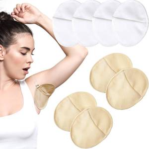 lot 27359 image: 4 Pairs Underarm Sweat Pads Reusable Armpit Absorbing Guards Washable with Shoulder Strap Under Arm Breathable Absorbent Sweat Protectors Pads Guards for Women and Men(Nude, White)