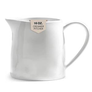 lot 27365 image: Ceramics Creamer Pitcher - 16 OZ Porcelain Coffee Creamer Pitcher with Handle, Funny Milk Pourer for Home Kitchen Coffee Bar, White