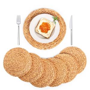 lot 27370 image: Defined Deco Woven Placemats Set of 6,13 Round Rattan Placemats, Water Hyacinth Placemats, Farmhouse Place Mats, Wicker Table Mats, Plate Chargers for DiningTable, Party Wedding
