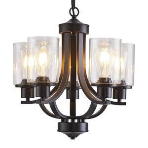 lot 27371 image: TELAFLY 5-Light Dining Room Chandelier,Modern Small Chandeliers Black Rustic Metal Farmhouse High Ceiling Pendant Light Fixtures for Living Room,Kitchen,Foyer,Bedroom