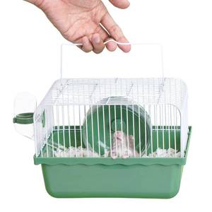 lot 27373 image: 9.1x6.7x6.3 inch Small Portable Hamster Cages, Hamster Carrier, Pet Travel Carrier, Small Animal Pet Cages, with Water Bottle, Food Bowl, Wheel, Green