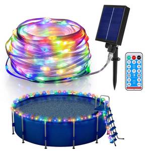 lot 27375 image: 65ft Solar Pool Lights for Above Ground Pools, 180 LEDs Remote IP65 Waterproof Rope String Lights, 8 Color Modes, Swimming Frame Pool Decor Accessories for Outdoor Outside Trampoline Camping
