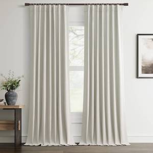 lot 27392 image: 100% Blackout Curtains 96 Inches Long 2 Panels Farmhouse Style Bedroom Window Curtains for Living Room Black Out Neutral Drapes Faux Linen Textured 52x96 Length Back Tab Pocket Beige White 52x96