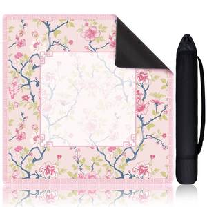 lot 27394 image: Sonwyoung Chinoiserie Mahjong Mat with 1 Carrying Bag 31.5 x 31.5 Pink and White Rubber Anti Slip and Noise Reduction Multi Purpose Game Table Cover for Mahjong, Card, Board Tile Games