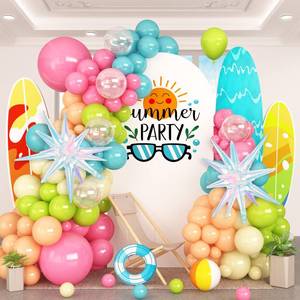 lot 33407 image: HILAVO Summer Tropical Balloon Arch Garland Kit Iridescent Star Balloons and Transparent Balloon Teal Pastel Pink Orange Yellow Lime Green Balloons for Hawaiian Luau Aloha Birthday Pool Party Decor