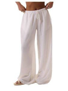 lot 33414 image: RoseSeek Womens Linen Pants Wide Leg Loose Cotton Swimsuit Coverups Summer Pants Beach Vacation Outfits White M