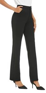 lot 33426 image: iChosy Womens Stretchy Straight Leg Dress Work Pants Business Office Casual Slacks with Pockets Black 10 Short (Small Sean Needs Repaired)
