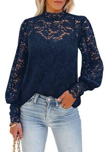 lot 33430 image: DOROSE Womens Shirts for Leggings Long Sleeve Lace Crochet Top Blouses Dark Blue M