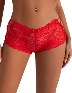 lot 33431 image: comeondear Women Lace Cheeky Panties Plus Size Floral Sheer Boyshort Criss Cross Thong Panty Red High Waist Bikini 4-6