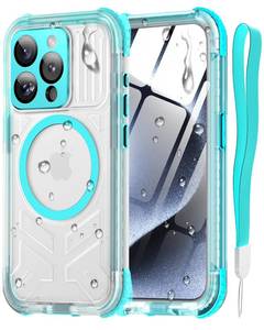 lot 33451 image: Haireca for iPhone 15 Pro Max Waterproof Case with Magsafe, Screen Protector, Lanyard, IP68 Military Full Body Shockproof, for Water Sports Outdoor Work, Funda para 15 Pro Max Impermeable, 6.7 Teal
