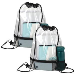 lot 33458 image: Mozeat Lens 2 Pack Clear Drawstring Bags Waterproof PVC Drawstring Backpack Stadium Approved Transparent Drawstring Bags for Stadium Events Concert Sport Travel