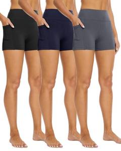 lot 33464 image: 3 Pack Biker Shorts with Pockets for Women 85 High Waisted Tummy Control Workout Spandex Shorts for Gym Yoga SM