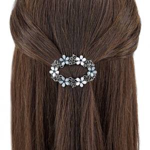 lot 33479 image: Fancy Barrettes 2pk for Womens Hair - 2.4 Small Sparkly Non-Slip Luxurious Flower Metal French Clasps Accessories for Thin Fine Hair - Women Girls