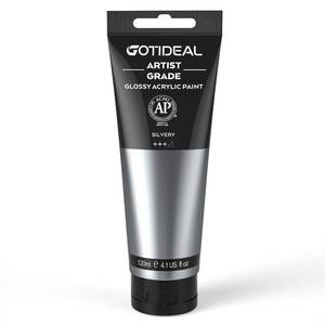 lot 33486 image: GOTIDEAL Metallic Acrylic Paint Silver Tubes(120ml, 4.1 oz) Non Toxic Non Fading,Rich Pigments for Painters, Adults & Kids, Ideal for Canvas Wood Clay Fabric Ceramic Craft Supplies (Silver)