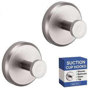 lot 33487 image: HOME SO Suction Cup Hooks for Shower, Bathroom, Kitchen, Glass Door, Mirror, Tile Loofah, Towel, Coat, Bath Robe for Hanging up to 15 lbs Polished Matte Chrome, Brushed Nickel (2-pack)