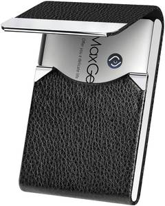 lot 33489 image: MaxGear Business Card Holder, PU Leather Business Card Case Pocket Card Holders for Men or Women, Metal Slim Name Card Holder RFID Blocking Business Card Carrier with Magnetic Closure, Black