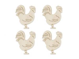 lot 33493 image: CraftMedley Wooden Roosters - Miniature Laser Cut Wood Shapes- Unfinished Natural Wood - 4 Pieces, Brown, (WS220J)
