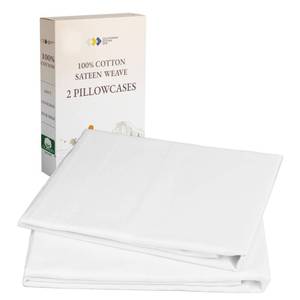 lot 33741 image: California Design Den Standard Queen Size Pillowcases - 100% Cotton, Set of 2 Soft & Cooling Sateen Weave Cases, Fits Queen and Standard Size Pillows - Bright White