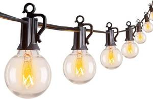 lot 33743 image: Brightown Outdoor String Lights 25FT G40 Globe Patio Lights with 27 Edison Glass Bulbs(2 Spare), Waterproof Connectable Hanging Light for Backyard Porch Balcony Party Decor, E12 Socket Base, Black