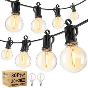 lot 33747 image: Brightown Outdoor String Lights - Waterproof Globe Patio Lights 30 Ft with 30 G40 Shatterproof LED Bulbs, Connectable Commercial Hanging Light for Backyard, Bistro, Porch, Cafe, Deck, Garden