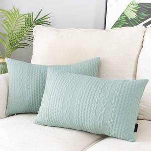 lot 34057 image: Booque Valley Rectangular Throw Pillow Covers, Pack of 2 Super Soft Elegant Modern Knit Lumber Spring Light Green Cushions, Oblong Pillowcases for Sofa Bed Car Chair, 12 x 20 inch (Seafoam)