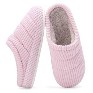lot 34063 image: NineCiFun Womens Fuzzy House Slippers Corduroy Memory Foam Warm Slip On Slippers Comfy Bedroom Indoor Outdoor Shoes Pink 6 7