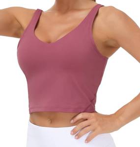 lot 34064 image: Womens Longline Sports Bra Wirefree Padded Medium Support Yoga Bras Gym Running Workout Tank Tops (Rose red, Small, s)