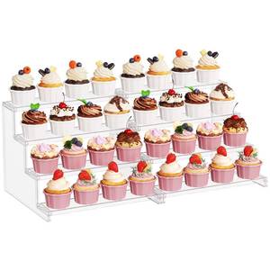 lot 34065 image: Lifewit 4 Tier Clear Display Stand Risers, 12 Inch Display Shelf for Cupcake, Perfumes, Desserts, Figurines, Organizer and Decor for Bedroom, Bathroom, Party,  Non-Detachable Once Assembled