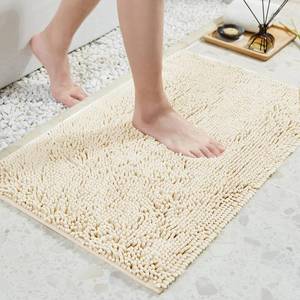 lot 34077 image: TECHMILLY Soft Fluffy Chenille Bathroom Rugs, Non Slip Absorbent Bath Mats for Bathroom, Washable and Quick Dry, Cream, 20 x 32