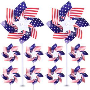 lot 34081 image: UOUYOO American Flag Patriotic Pinwheels 10 Pack pinwheels for Yard and Garden Red White and Blue Decorations Outdoor Decor Windmills for 4th of July Decorations