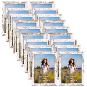 lot 36588 image: PETAFLOP Wooden Bulk 5x7 Picture Frame Set of 18, White Distressed Photo Frames Fits 5 by 7 for Wall or Tabletop Display