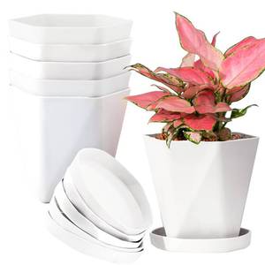 lot 44560 image: InmeRun Plant Pots Indoor Plastic Flower Pots Outdoor 5 inch Set of 6 Pack with Drainage Holes and Saucers for Garden Pots (5inch-6white)