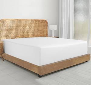 lot 44563 image: California Design Den 100% Organic Cotton Fitted Sheet Queen Size Only - Percale Queen Deep Pocket Fitted Sheet, Lightweight, Snug-Fit, Crisp, Durable - White