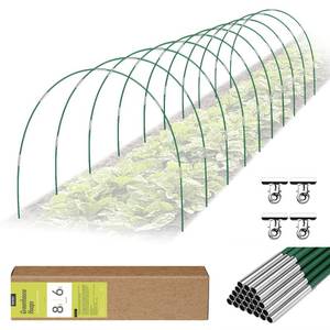 lot 44565 image: 60 PCS Garden Hoops for Raised Beds, Rifny 10 Sets Greenhouse Hoops Kit of 8 FT Long Grow Tunnel, Rust-Free Fiberglass Garden Support Poles for Insect Mesh Netting Freeze Plant Cover (Green)
