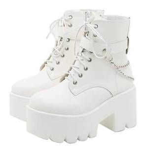 lot 44569 image: CYNLLIO Womens Ankle Boots Chain Gothic Platform Boots White Chunky Heel Booties -8