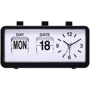 lot 44576 image: KSYOU Fashionable Office Study Room Childrens Desk Alarm Clock, Manual Calendar Clock - Black
