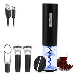 lot 33168 image: COKUNST Electric Wine Opener Set Gifts, Type-C Rechargeable Wine Bottle Opener Automatic Wine Corkscrew with Foil Cutter, Wine Pourer,2 Vacuum Preservation Stoppers, 5-in-1 Kitchen Appliances