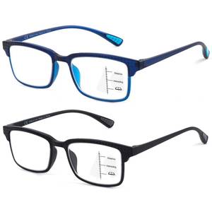 lot 33177 image: CARA Premium 2 Pack Progressive Multifocus Reading Glasses, Lightweight TR90 Frame Anti-blue Light Computer Readers, Standard for Distance Range Approx 20ft, Black& Blue,3.0x - Retail $22