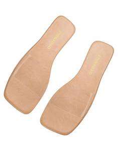 lot 33185 image: OYOANGLE Womens Clear Square Open Toe Sandals Pu Leather Flat Slide On Sandals Transparent Outdoor Slippers Apricot, Size11 - Retail $26