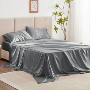 lot 33192 image: Loves cabin Full Size Satin Sheet Sets - 4 Piece Dark Grey Silky Sheet with Deep Pocket, Luxury Silk Feel Satin Bed Sheets Full Bedding Set (1 Flat Sheet,1 Fitted Sheet,2 Pillow Cases) - Retail $26