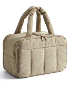 lot 33193 image: BAGSMART Travel Toiletry Bag, Puffy Large Toiletry Bag for Women, Lightweight Cosmetic Makeup Bag Organizer with Handle for Traveling, Accessories, Essentials, Toiletries (Grayish Brown) - Retail $26