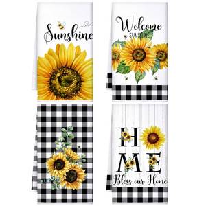 lot 33194 image: Bencailor 4 Pcs Sunflower Kitchen Towels Summer Fall Flower Floral Sea Beach Lemon Hand Dish Towels Fast Drying Decor Housewarming Gift for Cooking Kitchen Bathroom(Yellow, Sunflower)