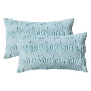 lot 33196 image: Fall Pumpkin Blue Throw Pillow Covers, 12 x 20 Inch Seasonal Autumn Thanksgiving Harvest Decoration Soft Plush Faux Fur Jacquard Cushion Case Decoration for Sofa Couch Set of 2 - Retail $22